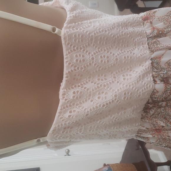 AUW xl crochet upper jagged flare skirt boho mixed media midi adjustable straps - Picture 8 of 8